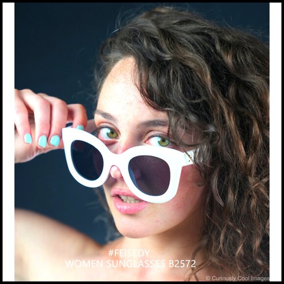 Retro Oversized Square Horn Sunglasses Semi Cat Eye Butterfly Glass Bold Frame
